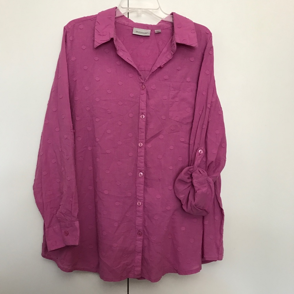 AVENUE MAGENTA ROLL UP LONG SLEEVE BIG SHIRT